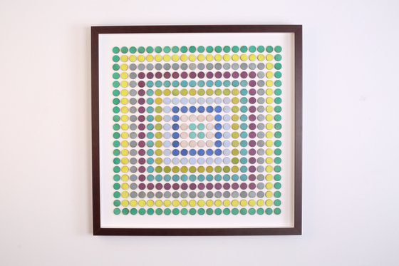 Abstract art wood dot collage 'concentric square of dots'