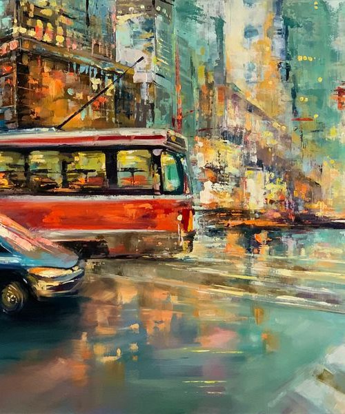 Timeline - cityscape painting, landscape, oil painting, New York street scenes, impressionism, city by Sandra Zekk