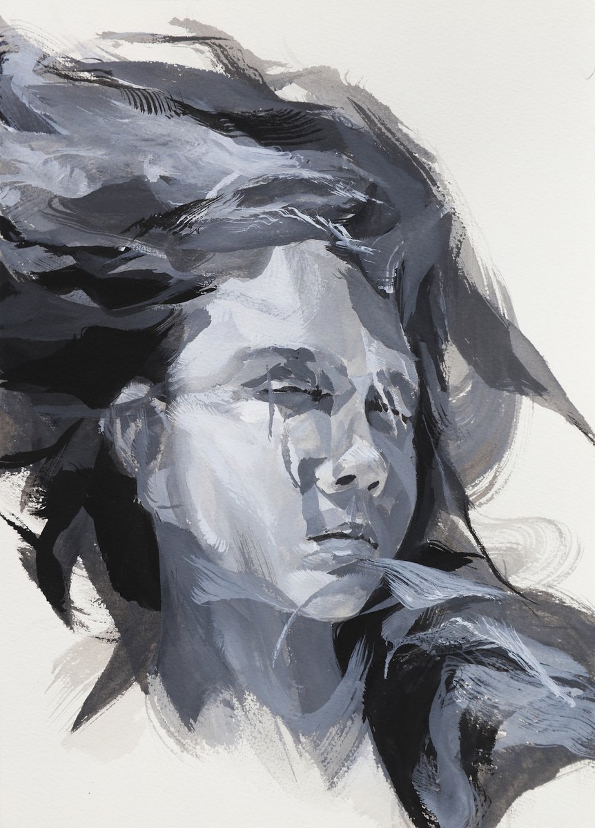 Expressive Portrait Painting By Melinda Matyas, 10 X 14", Silence #2, Original Artwork