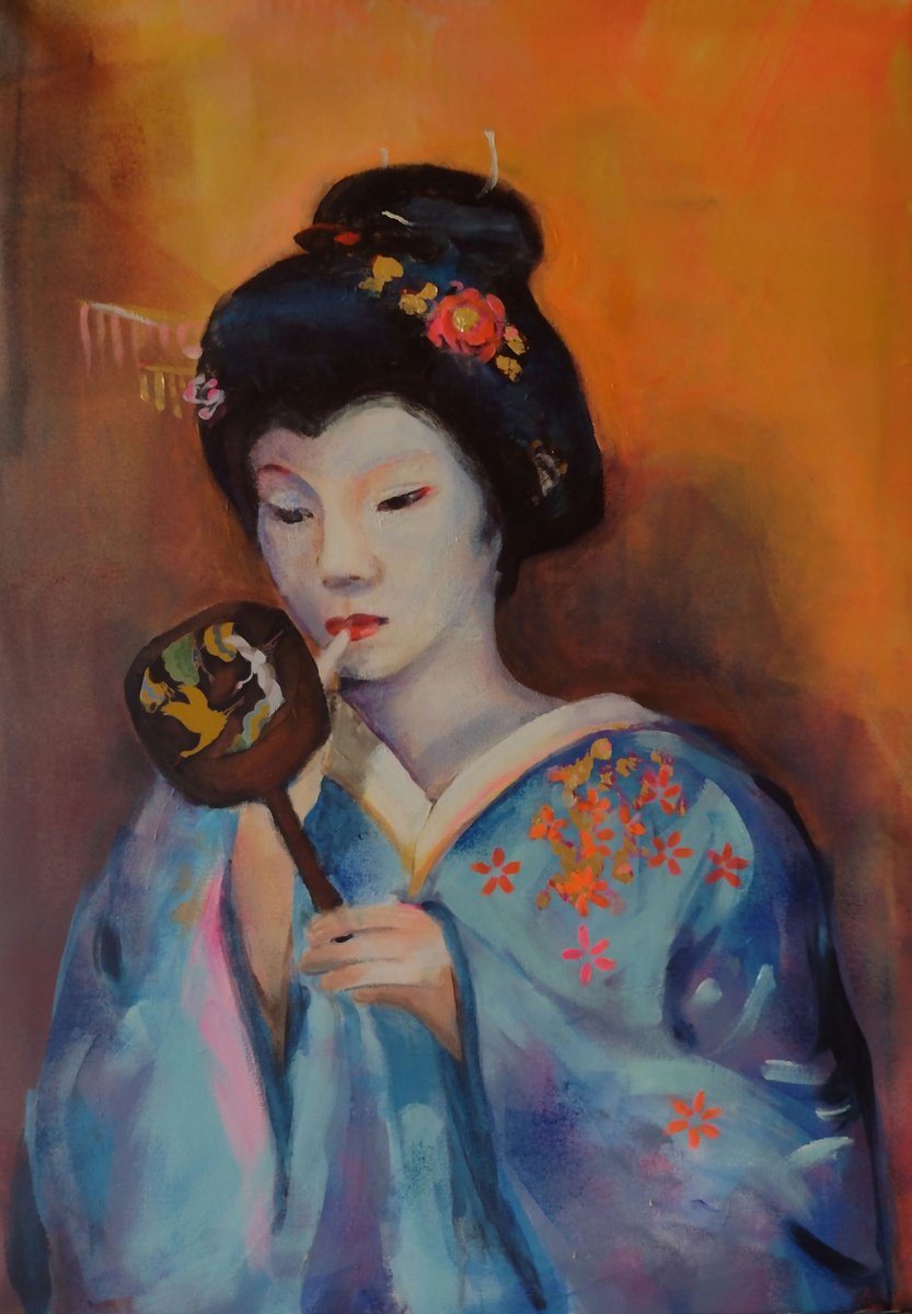 Expressive Portrait Acrylic Painting By Marina Del Pozo, 20 X 28", Make Up, Original Artwork