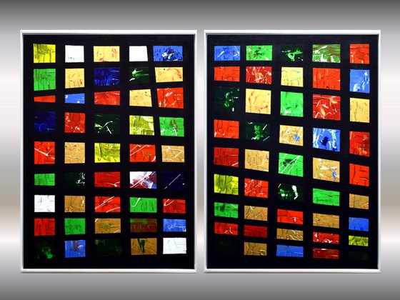 Kontraste - Framed Abstract Acrylic Painting - Canvas Art-  Black Rainbow