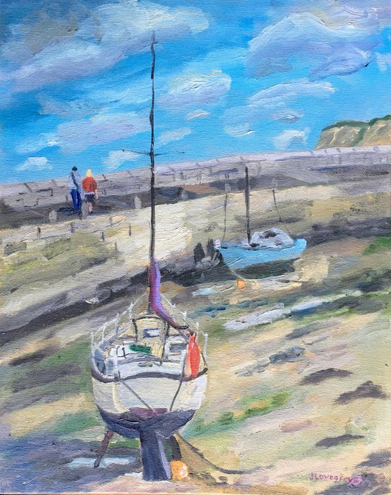 Beached Yacht at Margate - an original oil painting