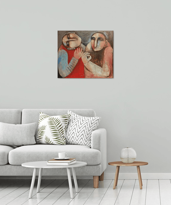 Lovers(Acrylic painting, 60x70cm, ready to hang)