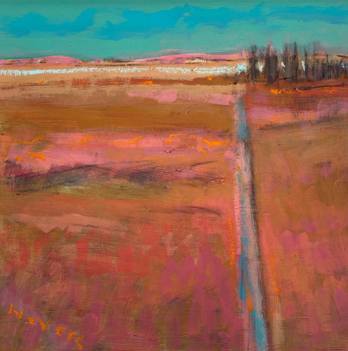 Abstract Landscape Acrylic Painting By Chrissie Havers, 12 X 12, Feeling The Warmth, Original Artwork