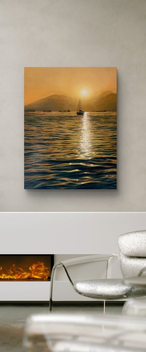 Peace of mind. Sailboat at sunset by Valentina Ash