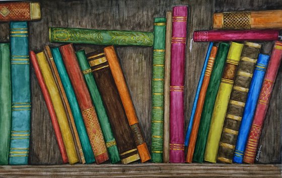 Books. Still life watercolor painting.
