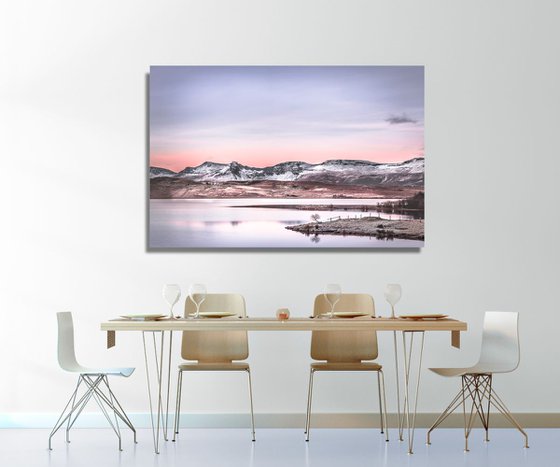 Winter at Loch Mealt -   Extra large CANVAS Dawn Sky Pink and Grey