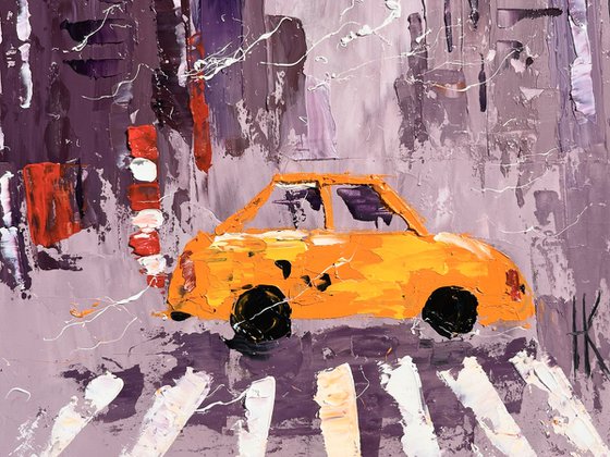 New York Taxi original oil impasto painting