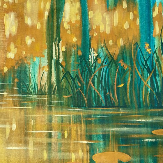 Golden-emerald forest pond