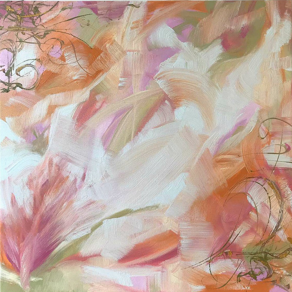 Abstract Oil Painting By Elena Adele Dmitrenko, 20 X 20, Tenderness, Original Artwork