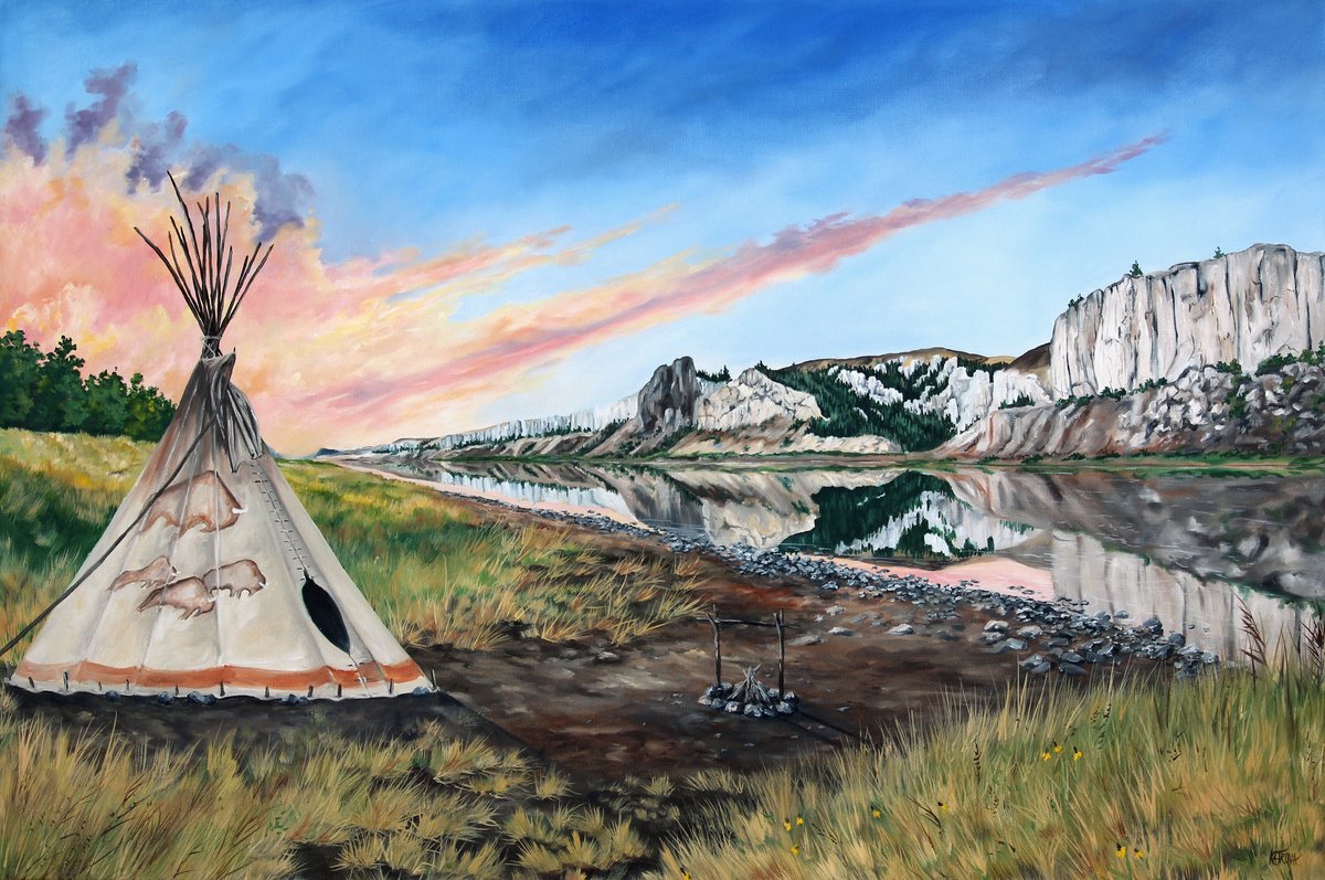 Photorealistic Landscape Oil Painting By Katrina Case, 36 X 24", Prayer For Tatanka, Original Artwork