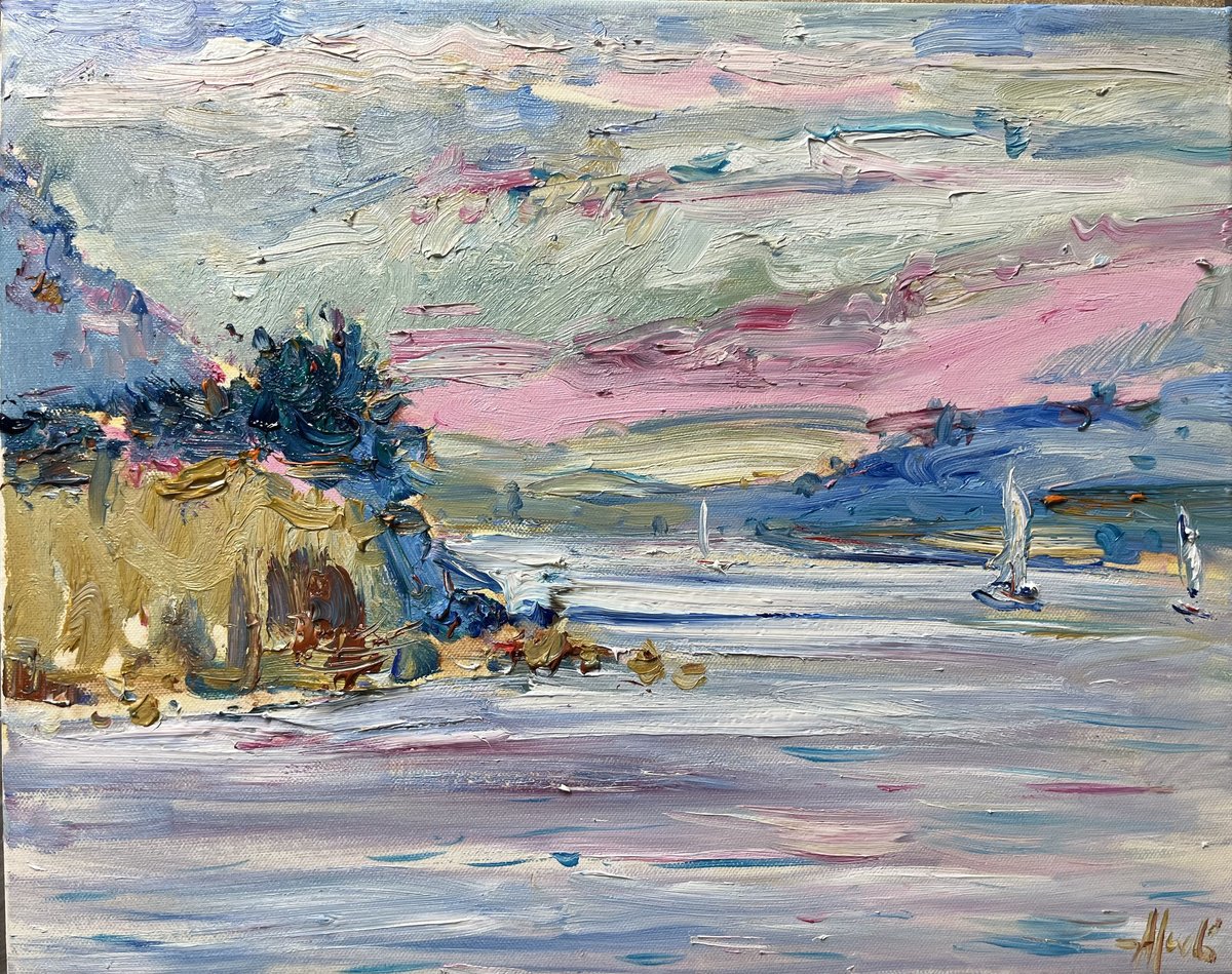 Abstract Oil Painting By Altin Furxhi, 20 X 16, Straits Of Corfu., Original Artwork