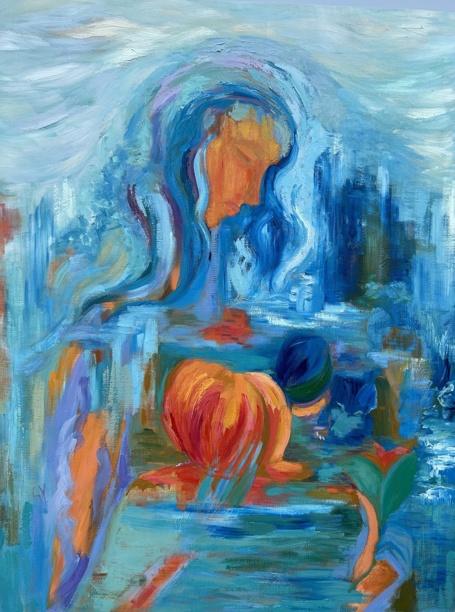 Surrealistic Portrait Oil Painting By Geeta Yerra, 36 X 48, Connectedness 3, Original Artwork