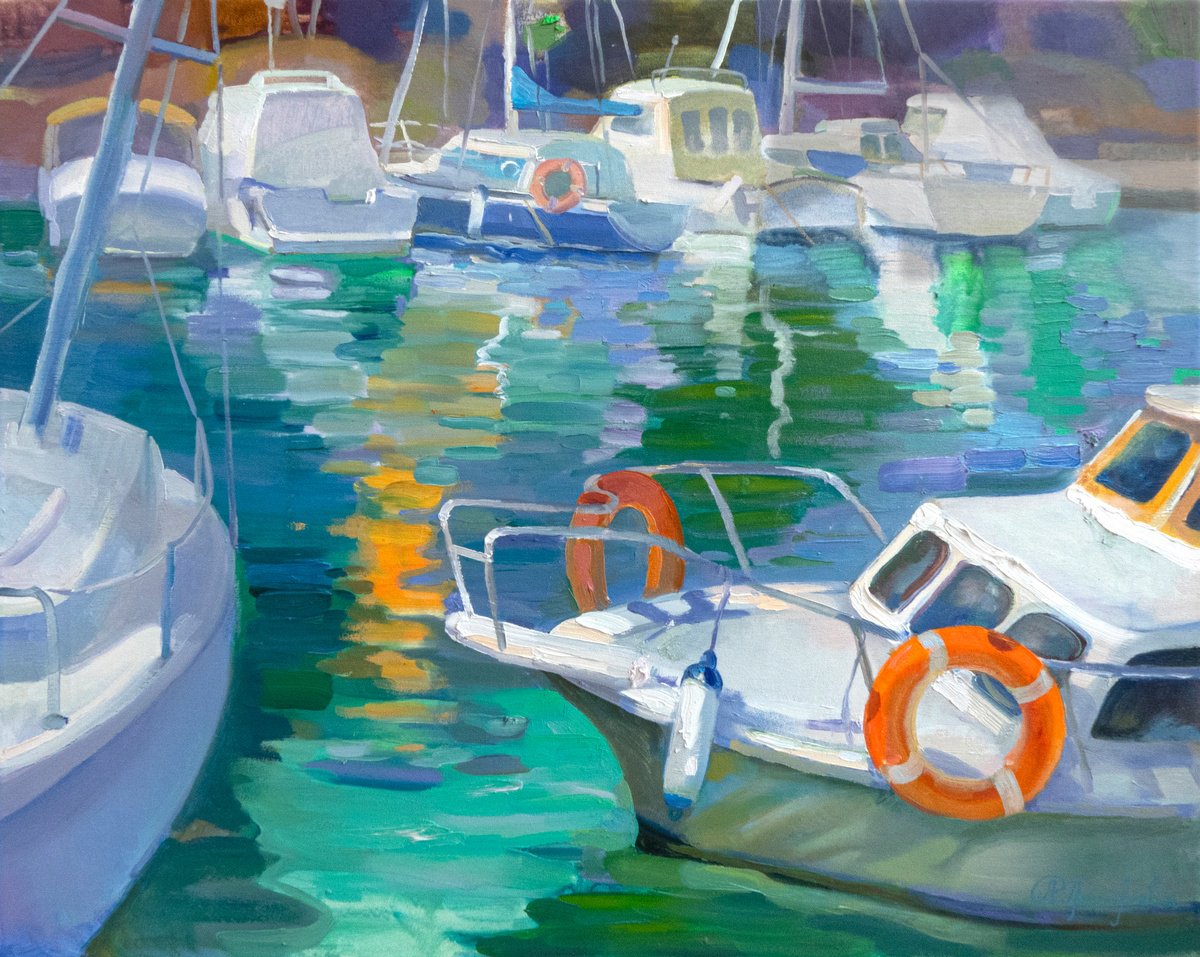 Impressionistic Landscape Oil Painting By Anastasiia Grygorieva, 29 X 24, Orange Glare, Original Artwork