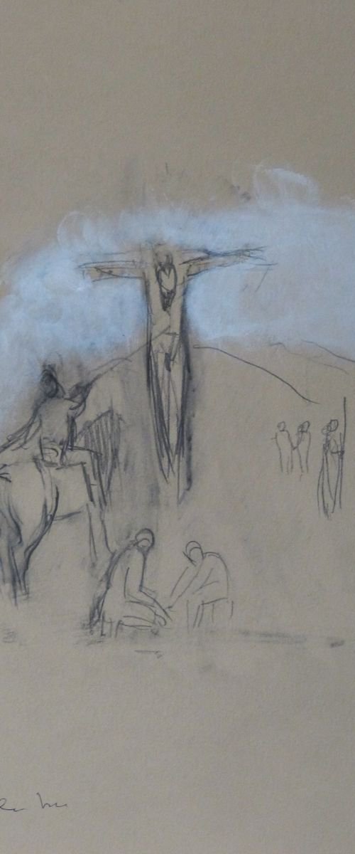 Crucifixion 6, ink and pencil drawing 29x21 cm by Frederic Belaubre