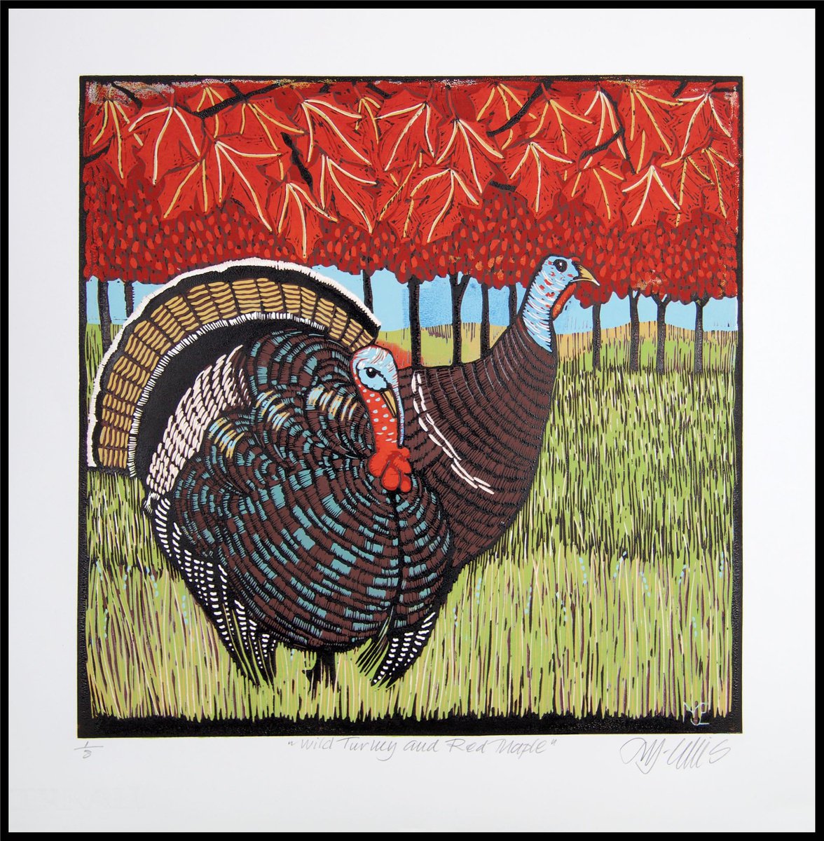 Illustrative Animal Linocut By Mariann Johansen-Ellis, 18 X 20", Bourbon And Syrup, Original Artwork