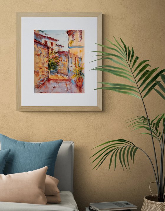 Piran warmth, Slovenian coast | Original watercolor painting (2019) Hand-painted Art Small Artist | Mediterranean Europe Impressionistic