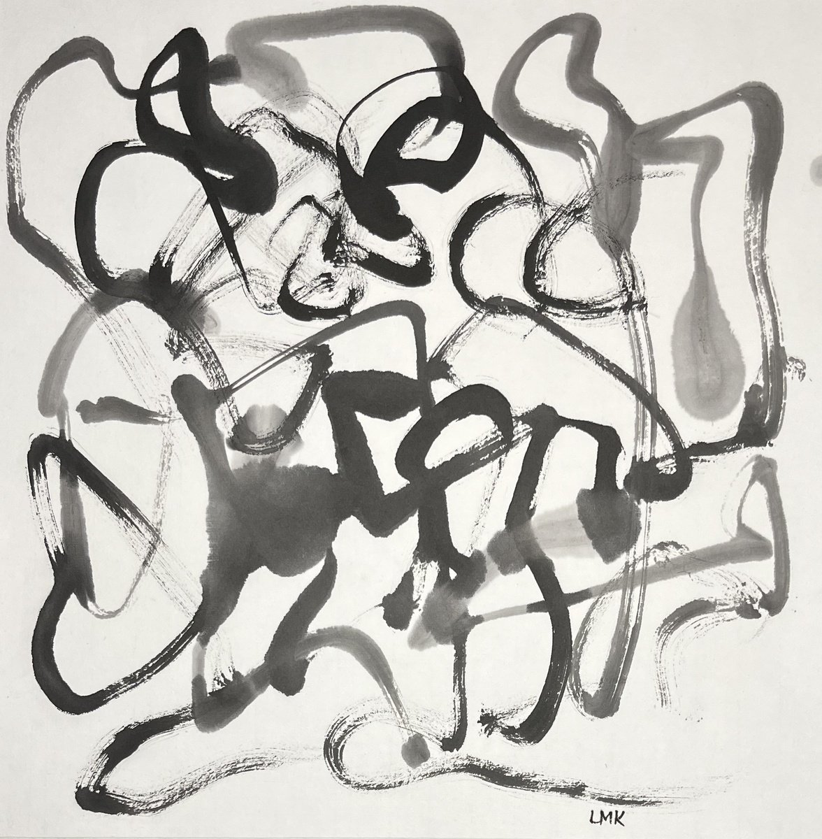 Abstract Ink Drawing By Lee Man Ki Joyce, 14 X 14", Developing Qi (My Style) - Exercise 3, Original Artwork