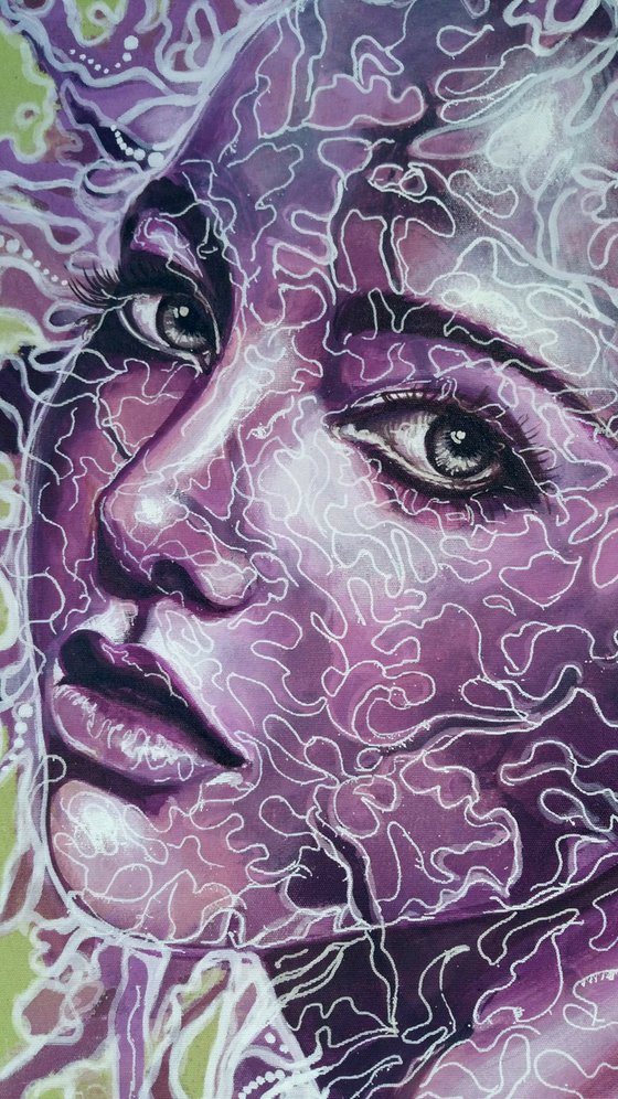 "Excited purple"42x85x2cm Original acrylic painting on fabric ,ready to hang