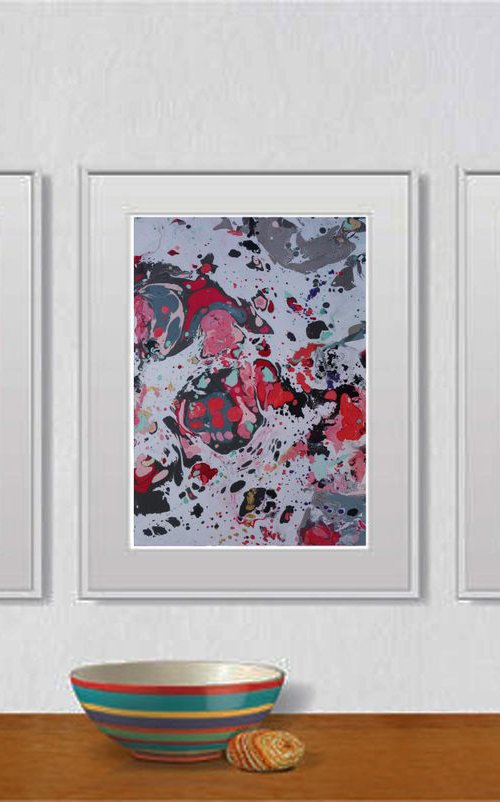 Set of 3 Fluid abstract original paintings on paper A4 - 18J018 by Kuebler