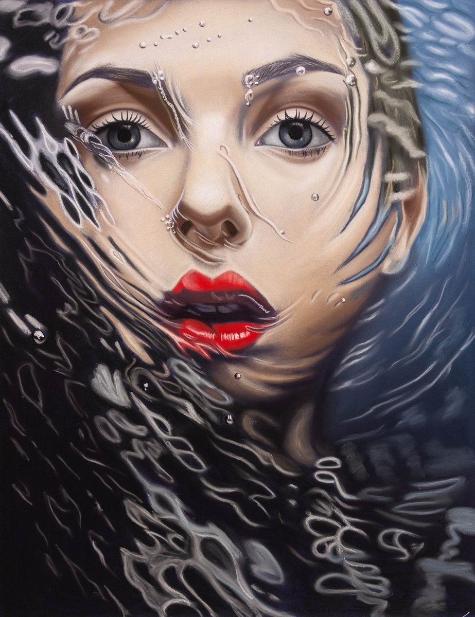 Photorealistic Portrait Pastel Drawing By Inna Medvedeva, 20 X 26, Look Through The Water, Original Artwork