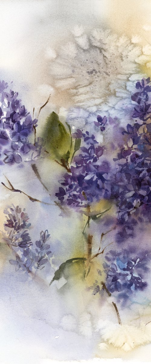 Lilac Flowers Watercolor Painting by Sophie Rodionov
