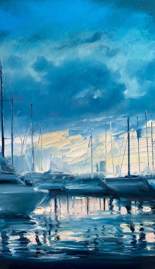 "Harbour Nights"original oil painting by Artem Grunyka by Artem Grunyka