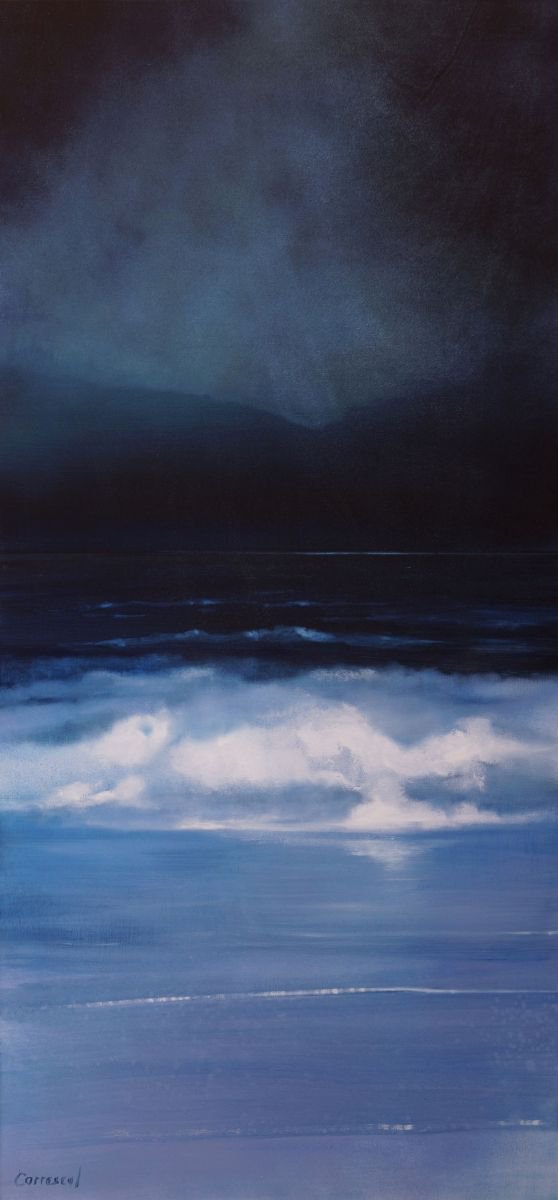 Expressive Landscape Oil Painting By Rafael Carrascal, 20 X 43", Marina Nocturna V. (52X110Cm), Original Artwork