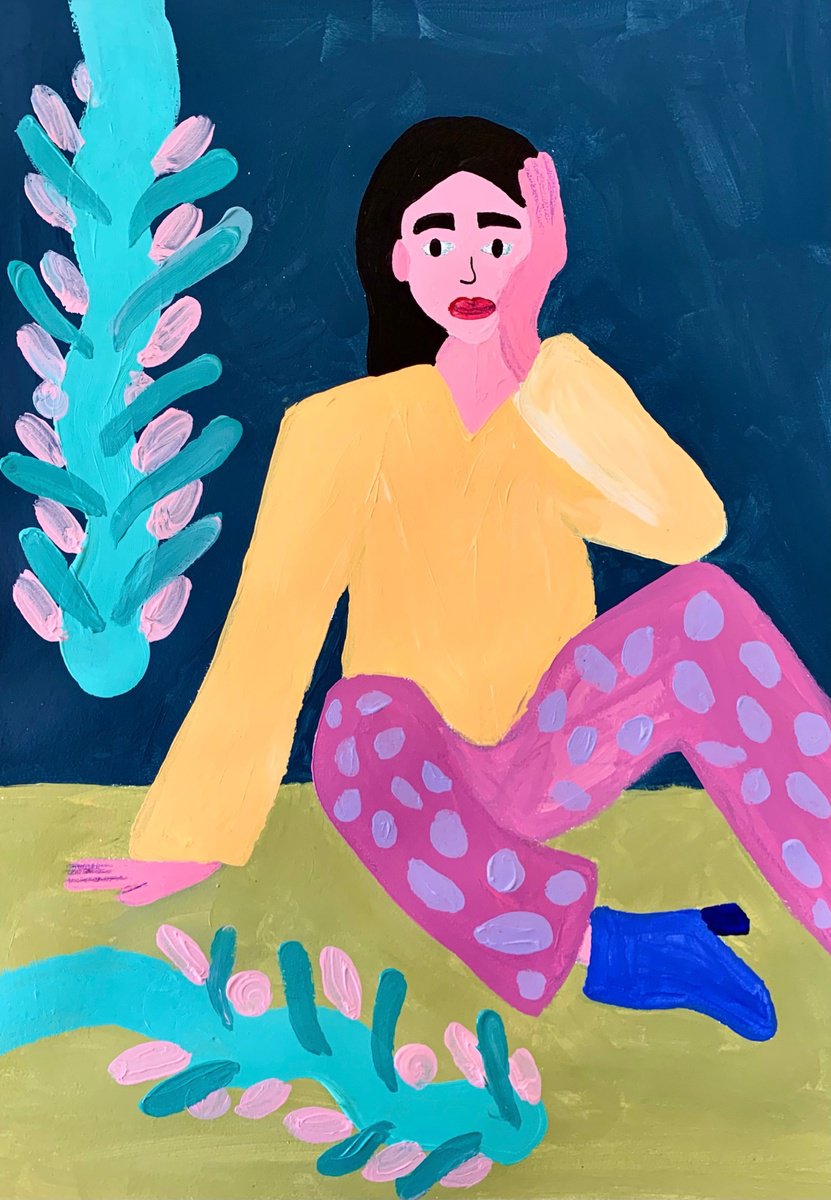 Urban And Pop Portrait Acrylic Painting By Aurora Camaiani, 14 X 20, Il Dolce Far Niente, Original Artwork