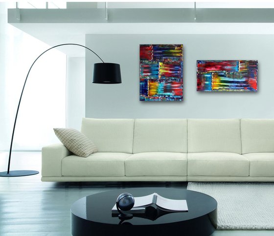 "Bricklaying" - FREE USA SHIPPING - Original PMS Abstract Diptych Oil Paintings On Canvas - 44" x 24"