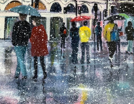 Piccadilly Circus in Winter snow