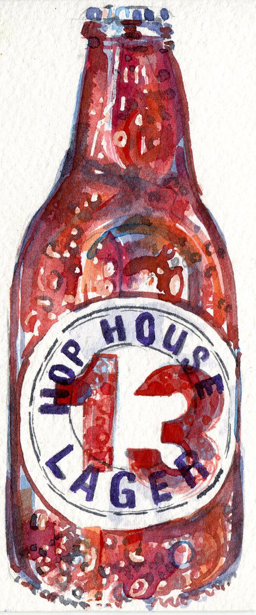 13 Hop House lager beer bottle painting by Hannah Clark