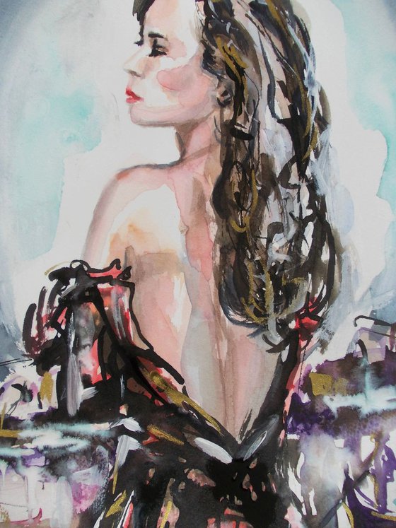 Fall in Love in Venice - Original  woman  watercolor painting