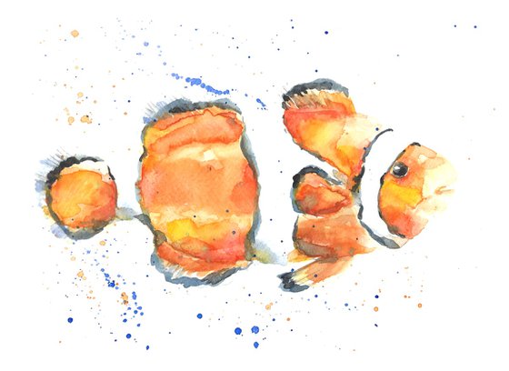 Clown fish watercolor Set of 2 Tropical fish Paintings