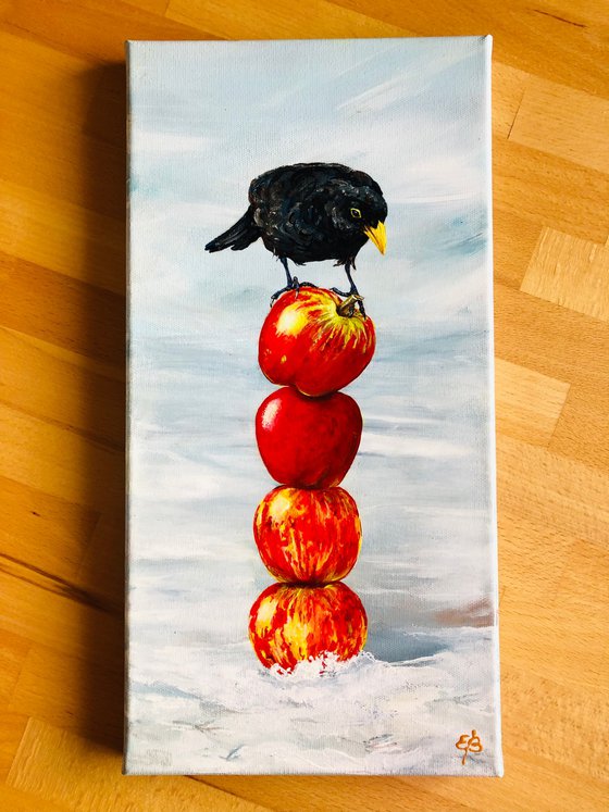 Blackbird and apples