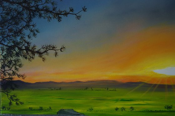 Sunset over the feilds of gwynedd  92cm x 122cm