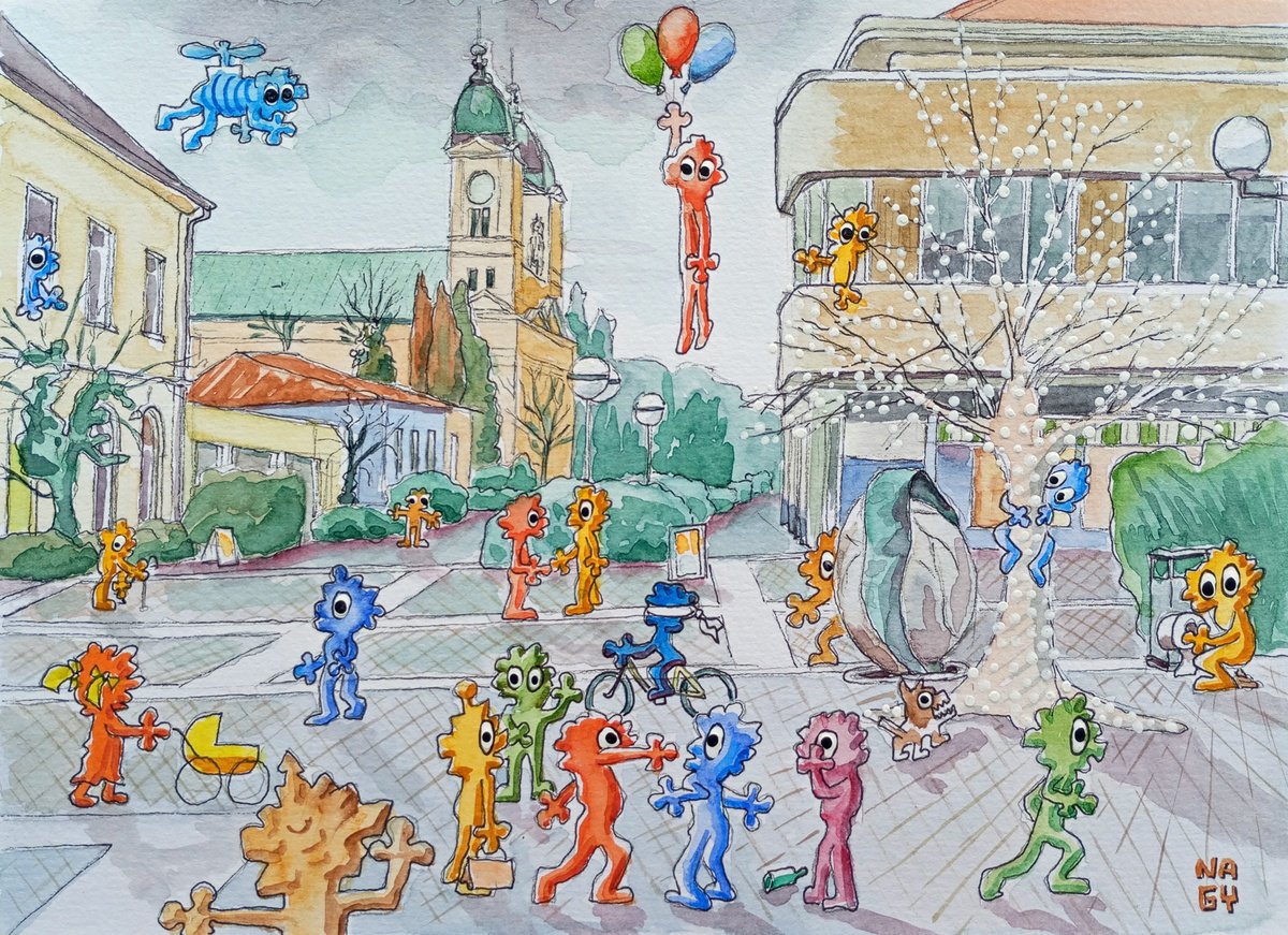 Cartoon Portrait Watercolour By Peter Nagy, 8 X 6", Levice, Original Artwork