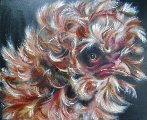 Whoosh! Chicken (polish) original oil on box canvas