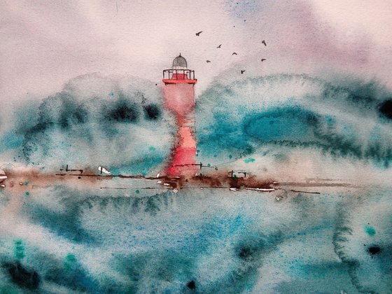 Seascape painting/ Lighthouse painting