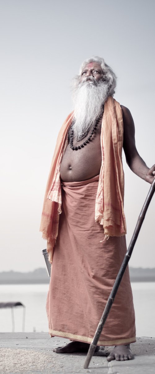 Portrait of Sadhu Baba on the banks of the river Ganges. by Dmitry Ersler