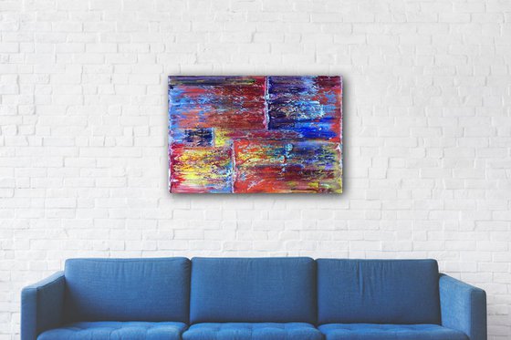 "Transparency" - FREE USA SHIPPING + SPECIAL PRICE - Original PMS Abstract Messy Geometric Oil Painting On Canvas - 36" x 24"