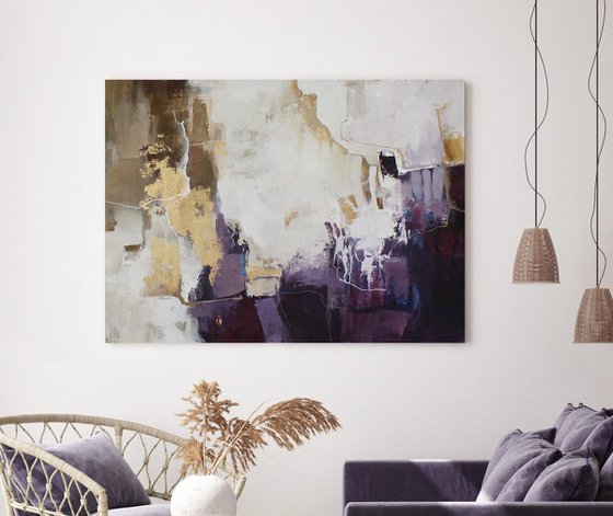 "Flash 2" Purple gold abstract acrylic art