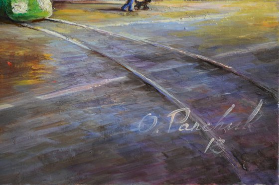 ORIGINAL OIL PAINTING "CITY TRAM"