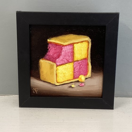 Little Battenberg cake slice