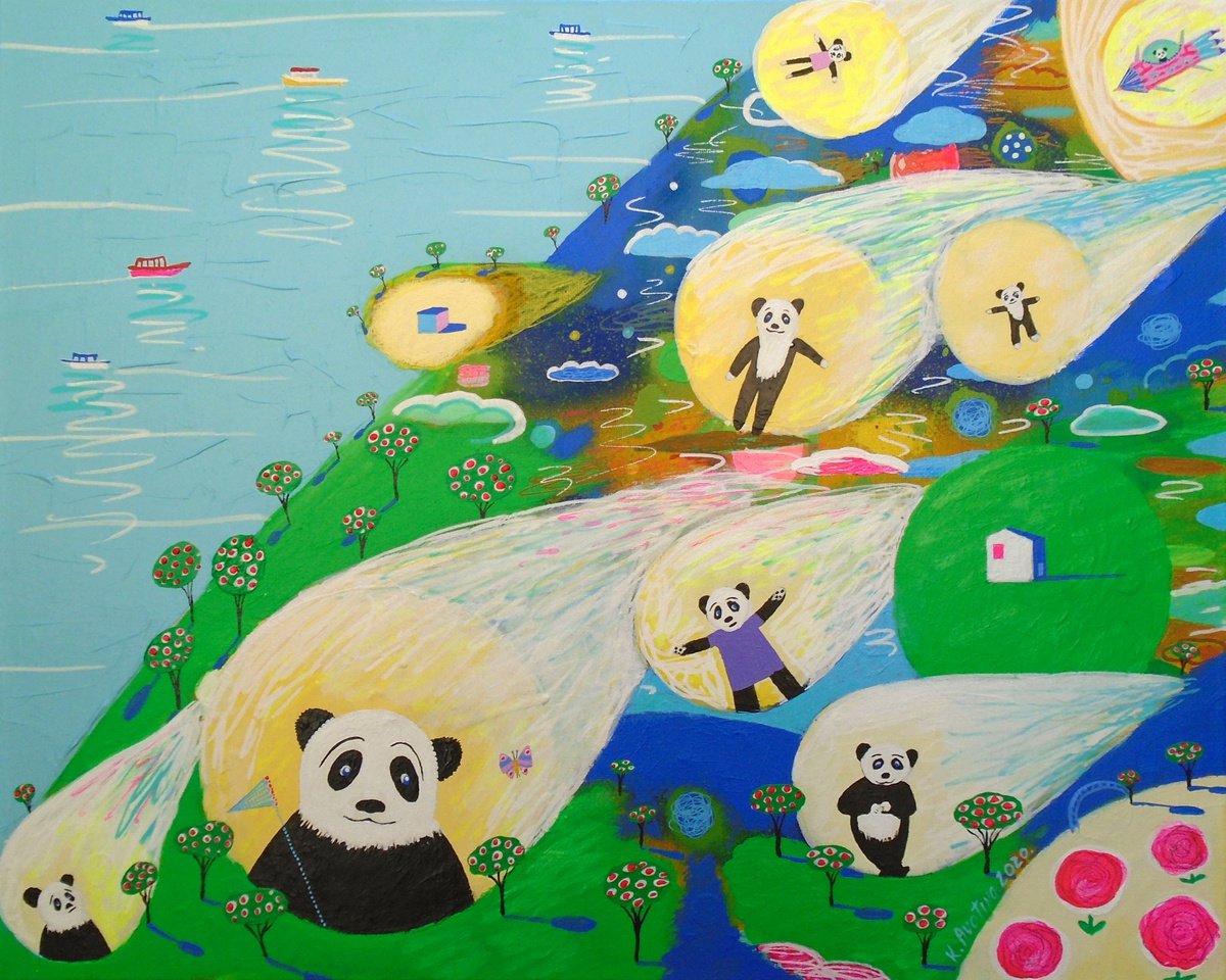 Impressionistic Landscape Acrylic Painting By Katrina Avotina, 20 X 16", Cosmic Panda, Original Artwork