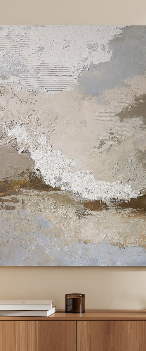"Fjord 2" Abstract blue brown textured art by Marine