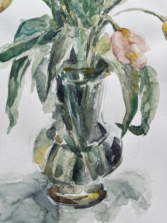 Tulips in vase. 21x29 in.