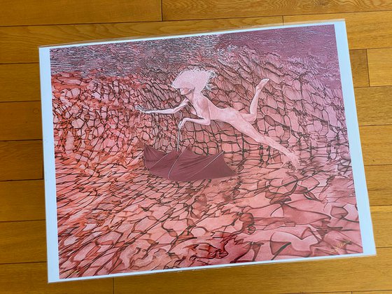 Pink Flight - underwater nude photograph print on paper 18x24"