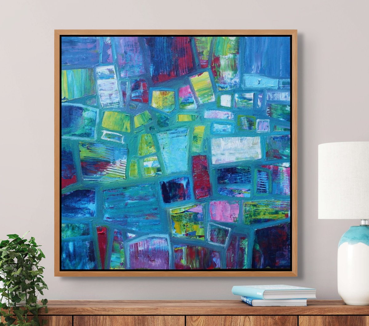 Urban And Pop Abstract Acrylic Painting By Sage Mountain Studio, 30 X 30", Electric Light, Original Artwork
