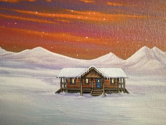 Cabin in the snow.